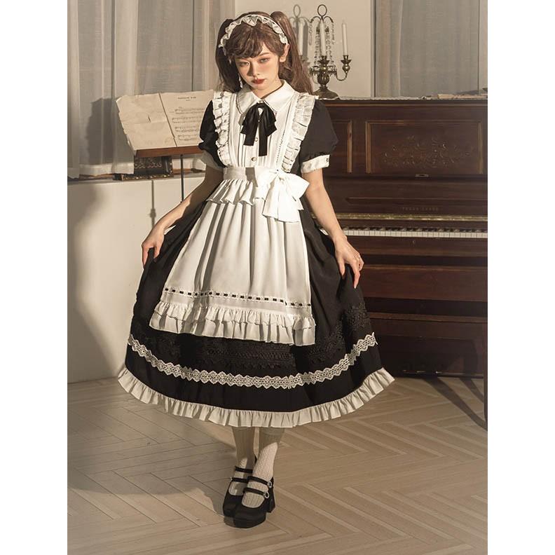 ロリータ 黒ロリ ワンピース Aライン Lolita メイド 女の子 コスプレ