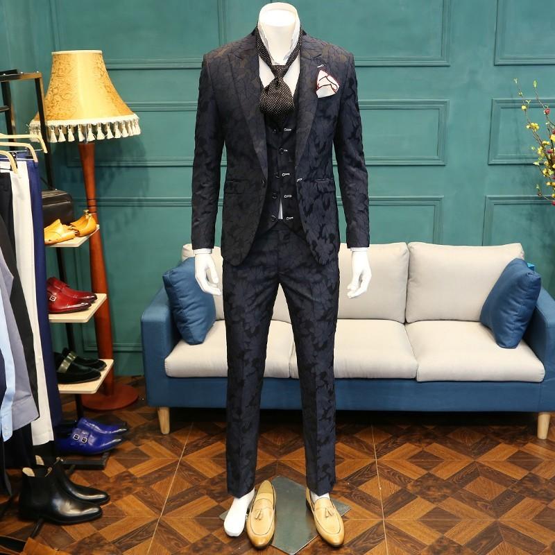激安の スリーピース スーツ メンズ ビジネス セットアップ 花柄 紺 細身 紳士服 結婚式 冠婚葬祭 通勤 カジュアルスーツ 韓国風 最安 Teslaimagem Com Br