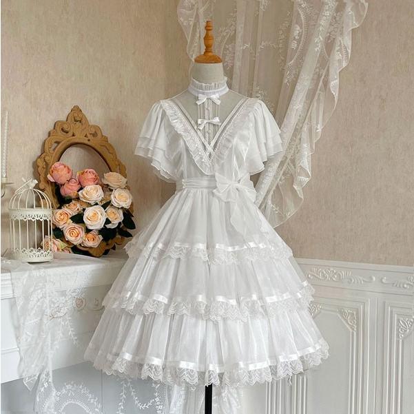 ロリータ ワンピース花嫁 パーティードレス 可愛い プリンセスドレス お姫様 Lolita ロリータ服 リボン フリル 可愛いコスチューム 文化祭_10