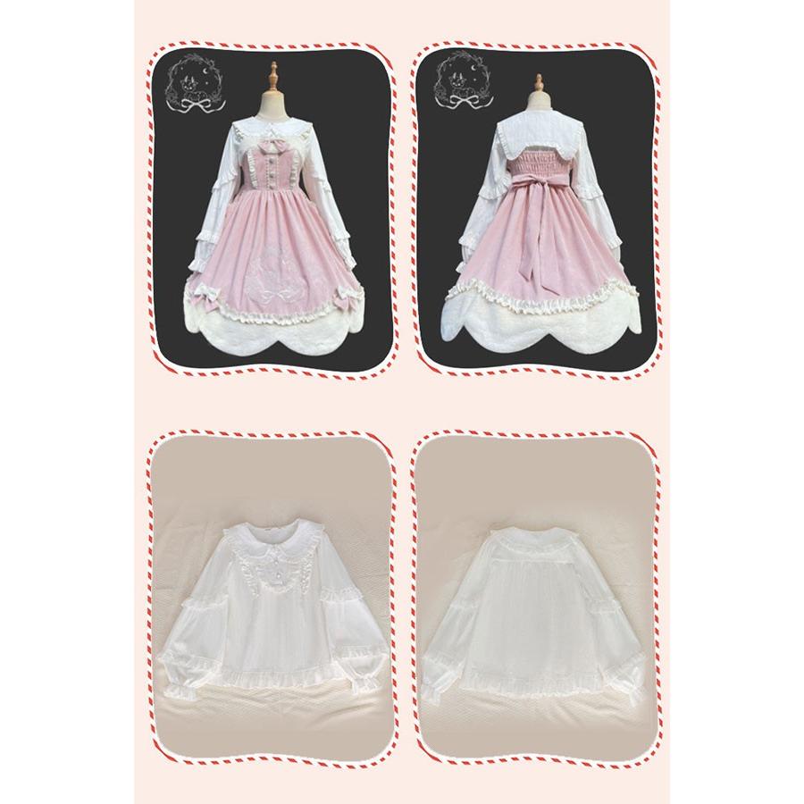 Lolita JSK ロリータ 鹿 刺繍 シャツ マント 秋野鹿鳴 お姫様 プリンセス リボン本 コーデュロイ コットン フェイクファー シアー Aライン_9