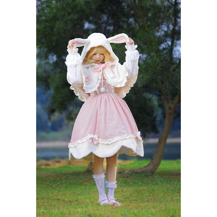 Lolita JSK ロリータ 鹿 刺繍 シャツ マント 秋野鹿鳴 お姫様 プリンセス リボン本 コーデュロイ コットン フェイクファー シアー Aライン_1