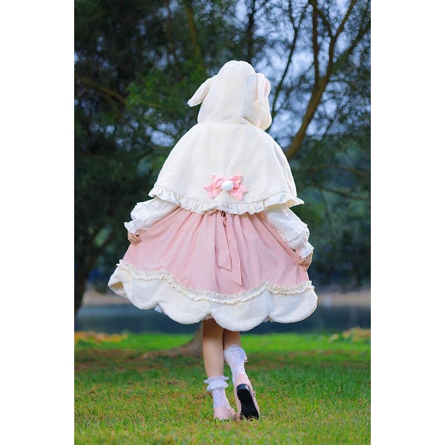 Lolita JSK ロリータ 鹿 刺繍 シャツ マント 秋野鹿鳴 お姫様 プリンセス リボン本 コーデュロイ コットン フェイクファー シアー Aライン_5