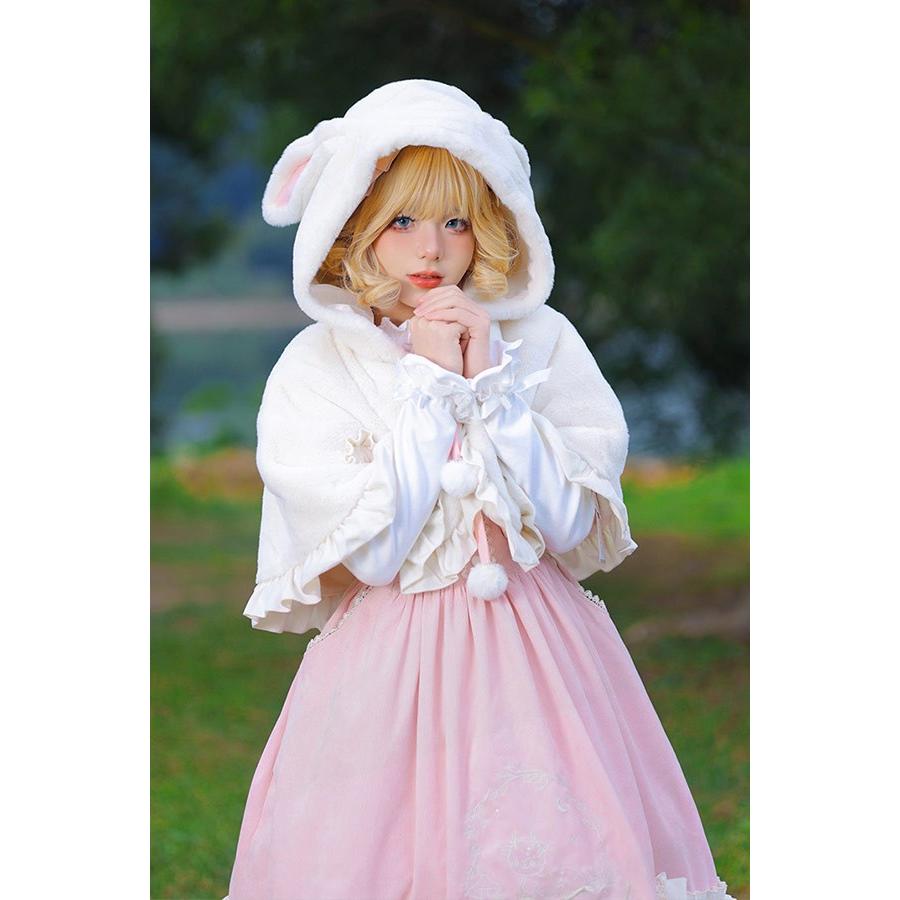 Lolita JSK ロリータ 鹿 刺繍 シャツ マント 秋野鹿鳴 お姫様 プリンセス リボン本 コーデュロイ コットン フェイクファー シアー Aライン_6