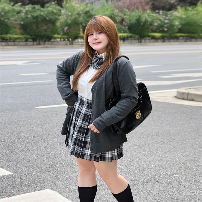 プリーツプリーツ チェック柄 長袖カーディガン4 制服風 セット レディース 大きいサイズ 2L 3L 4L 5L 6L 4点セット