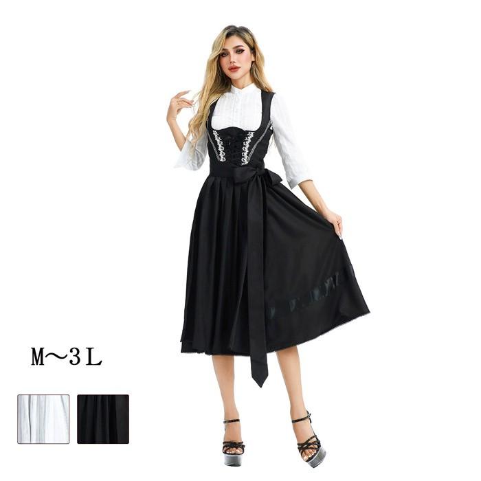 オクトーバーフェスト 衣装 レディース 黒 ワンピース M〜3L ドイツ風