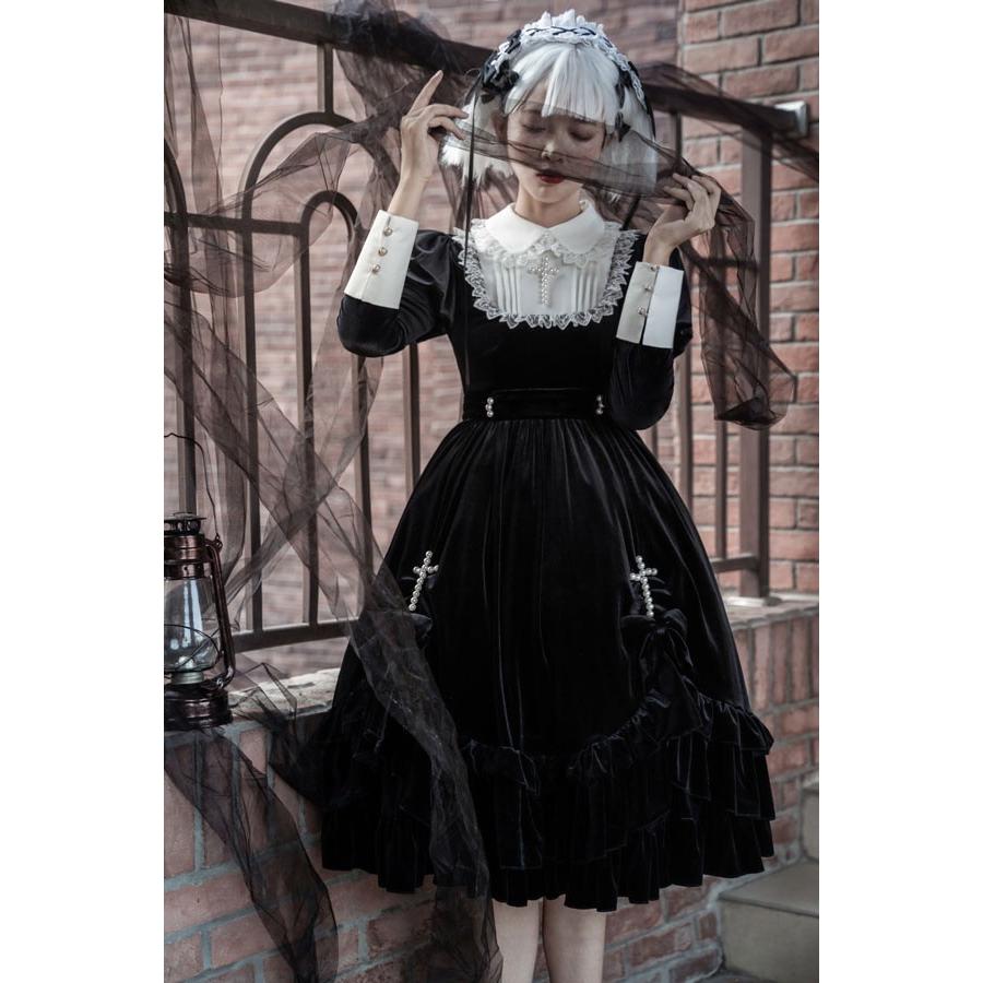 ワンピース ロリータ ハロウィン シスター風 ミモレ丈 レース レディース 長袖 ゴスロリ 秋冬 Aライン 暗黒風 プリンセス風 お姫様 コスチューム コスプレ 衣装 洋服 可愛い 日常 仮装 パーティ イベント ステージ 文化祭 学園祭 ホワイト ブラック 黒 S M L XL ワンピース ロリータ ハロウィン シスター風 ミモレ丈 レース
