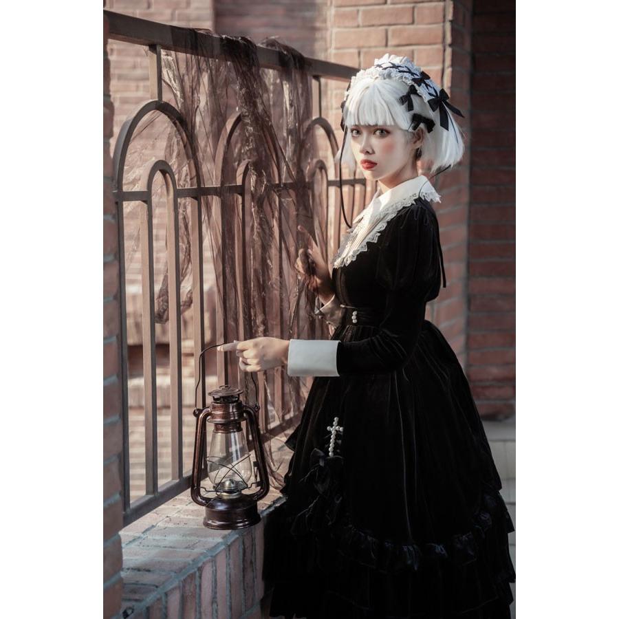 ワンピース ロリータ ハロウィン シスター風 ミモレ丈 レース レディース 長袖 ゴスロリ 秋冬 Aライン 暗黒風 プリンセス風 お姫様 ロリィタファッション フリルの画像