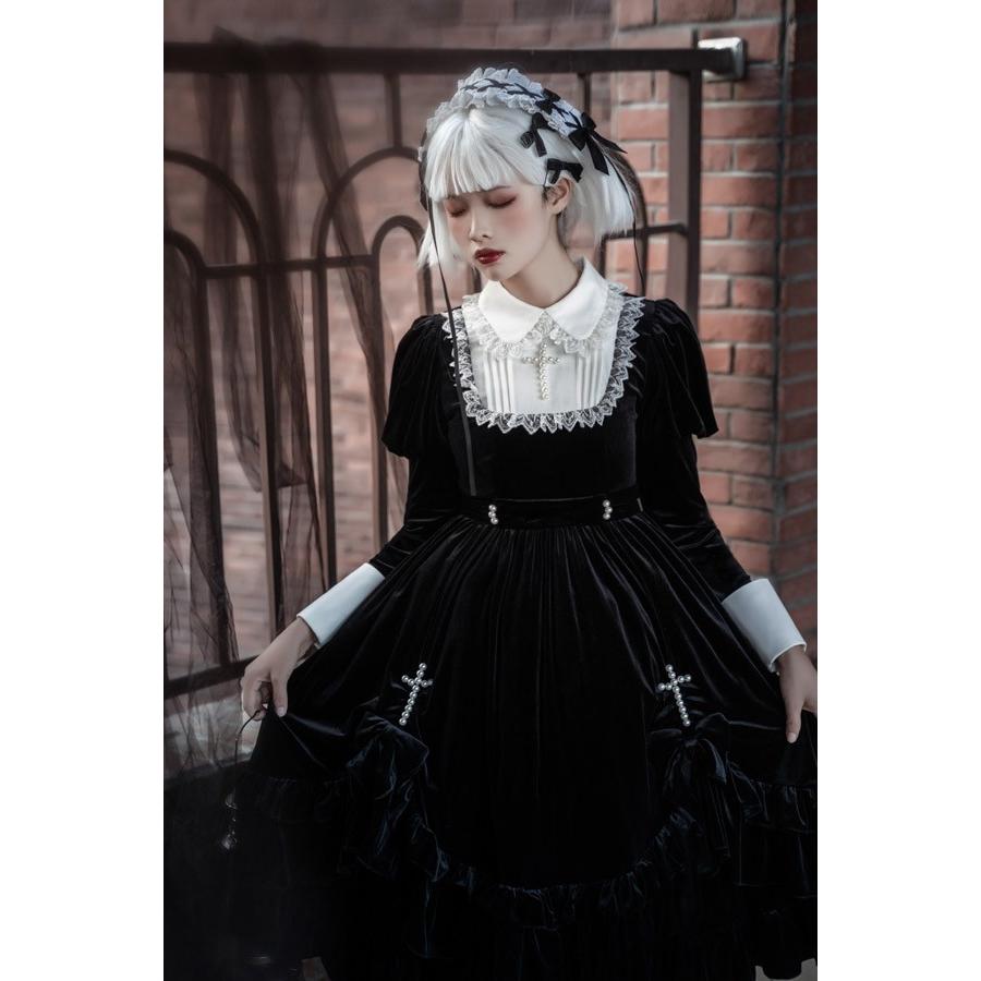 ワンピース ロリータ ハロウィン シスター風 ミモレ丈 レース レディース 長袖 ゴスロリ 秋冬 Aライン 暗黒風 プリンセス風 お姫様 ロリィタファッション フリルの画像