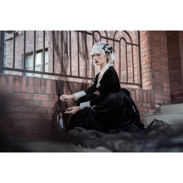 ワンピース ロリータ ハロウィン シスター風 ミモレ丈 レース レディース 長袖 ゴスロリ 秋冬 Aライン 暗黒風 プリンセス風 お姫様 ロリィタファッション フリルの画像