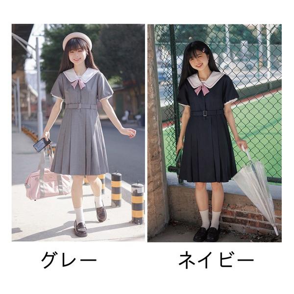 jk ワンピース グレー 夏 セーラー服 灰 半袖 膝丈 中学生 高校生 制服