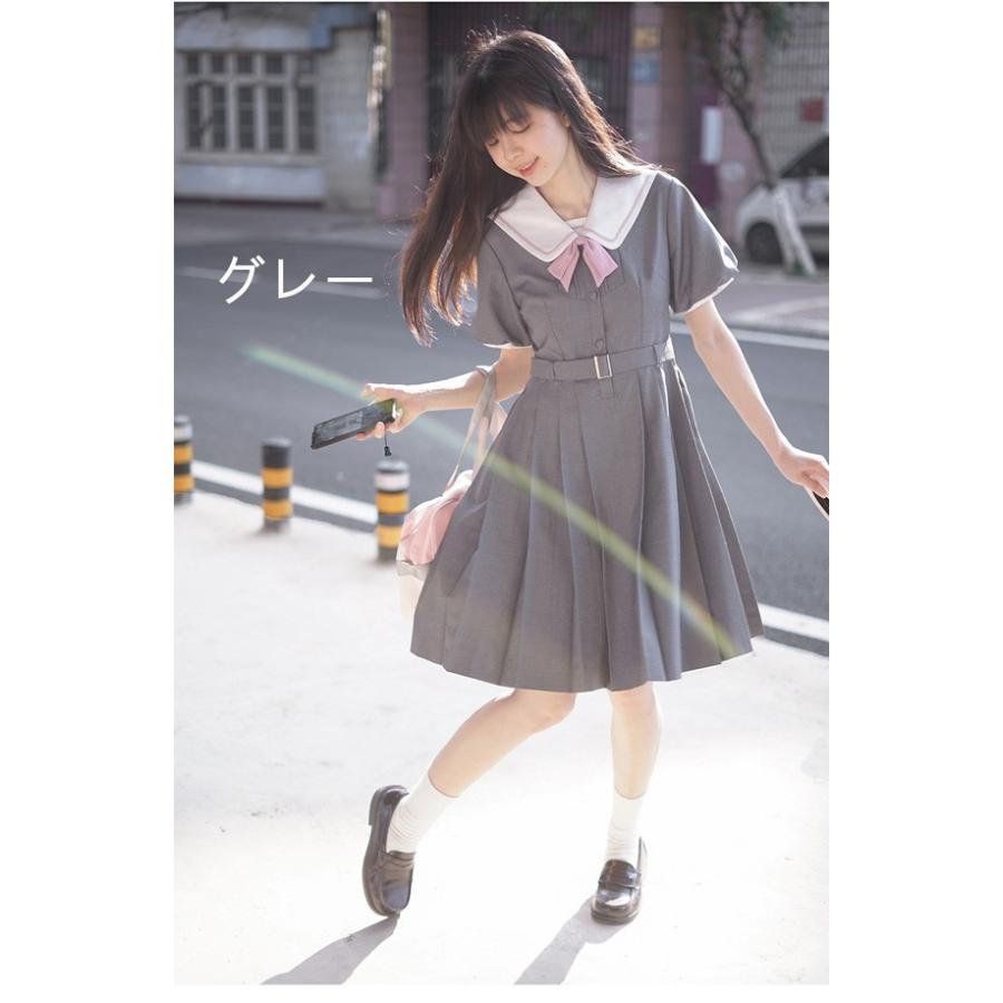 jk ワンピース グレー 夏 セーラー服 灰 半袖 膝丈 中学生 高校生 制服