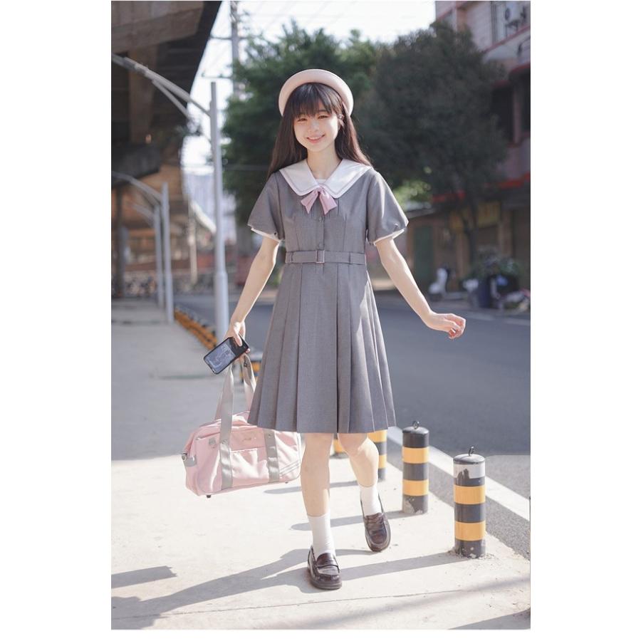 jk ワンピース グレー 夏 セーラー服 灰 半袖 膝丈 中学生 高校生 制服