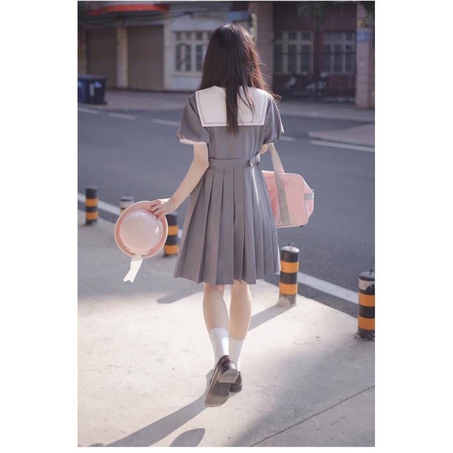 jk ワンピース グレー 夏 セーラー服 灰 半袖 膝丈 中学生 高校生 制服