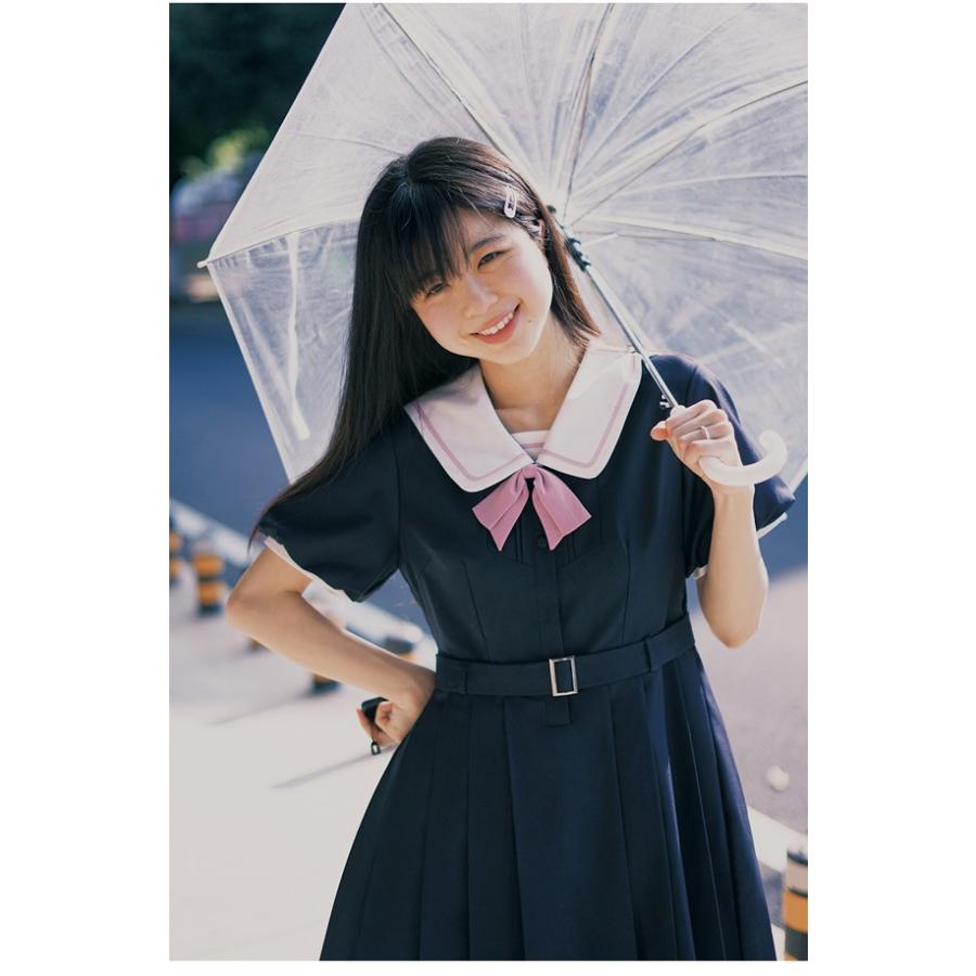 jk ワンピース グレー 夏 セーラー服 灰 半袖 膝丈 中学生 高校生 制服