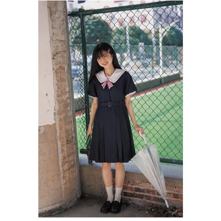 jk ワンピース グレー 夏 セーラー服 灰 半袖 膝丈 中学生 高校生 制服