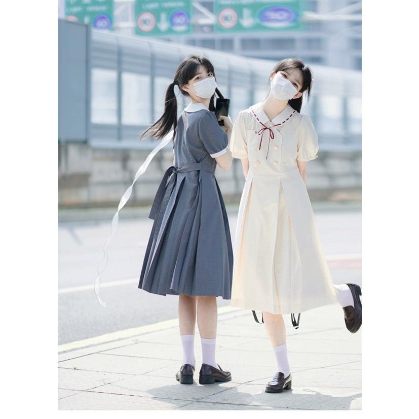 jk ワンピース グレー 夏 セーラー服 灰 半袖 膝丈 中学生 高校生 制服
