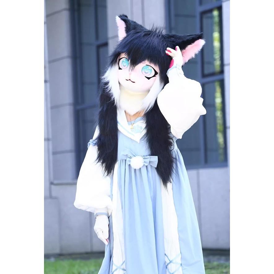 マスク 美少女マスク 着ぐるみ 着ぐるみヘッド 猫 大垂れ耳 ライト