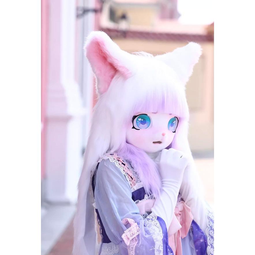 マスク 美少女マスク 着ぐるみ 着ぐるみヘッド 猫 大垂れ耳 ライト