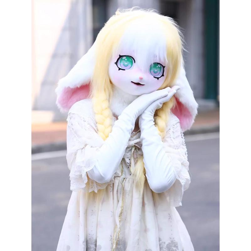 マスク 美少女マスク 着ぐるみ 着ぐるみヘッド 猫 大垂れ耳 ライト