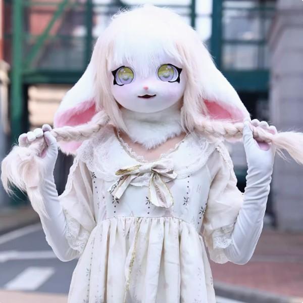 マスク 美少女マスク 着ぐるみ 着ぐるみヘッド 猫 大垂れ耳 ライト