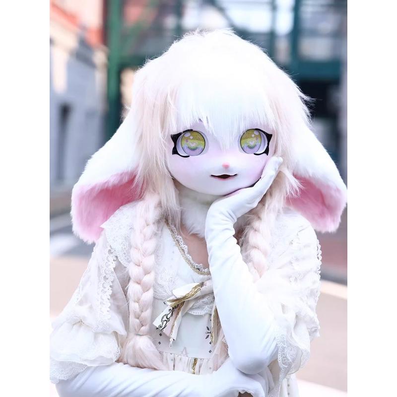 マスク 美少女マスク 着ぐるみ 着ぐるみヘッド 猫 大垂れ耳 ライト