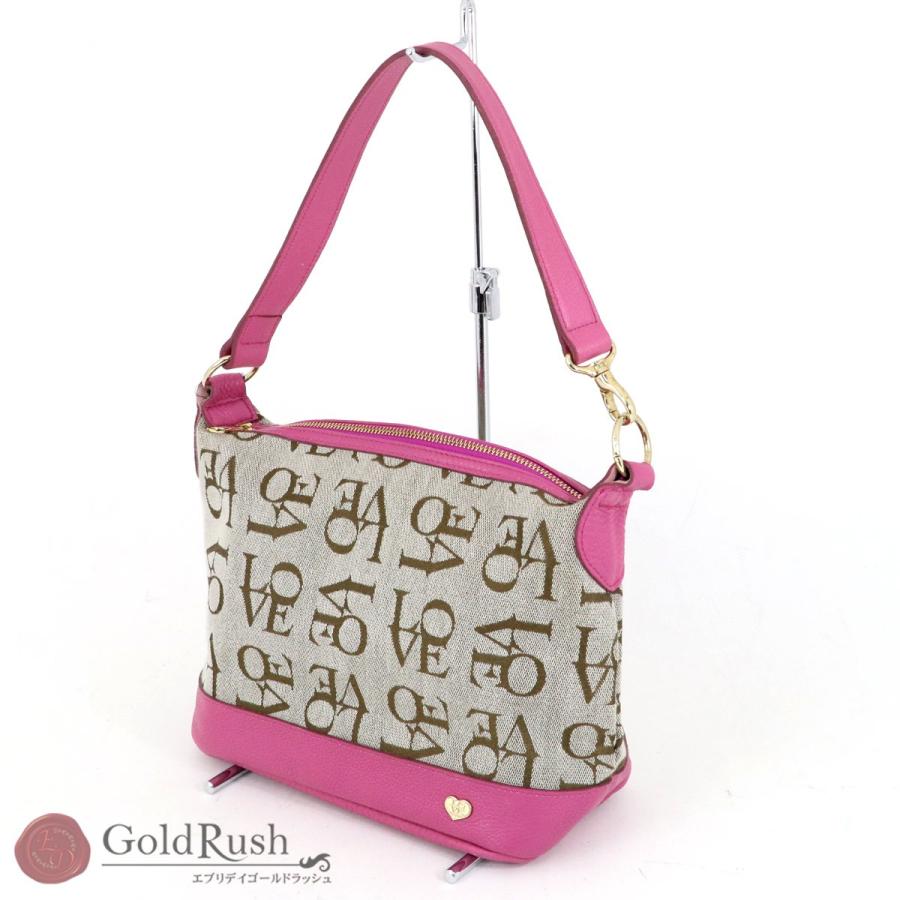 ADMJ LOVE ショルダーバッグ ピンク キャンバス レザー アクセソワ  