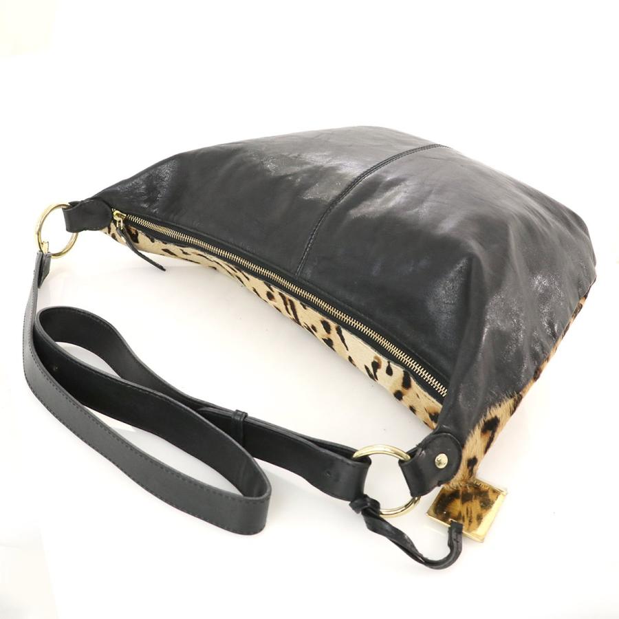 フルラ FURLA ブラック ハラコ レザー レオパード ショルダーバッグ