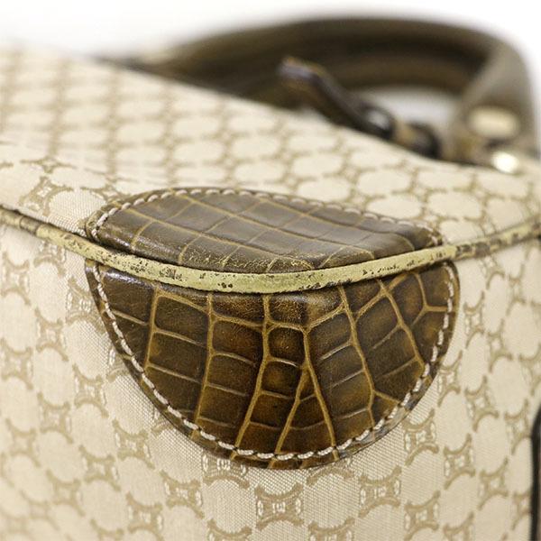 セリーヌ CELINE カーキ クロコ型押し マカダム柄 キャンバス 