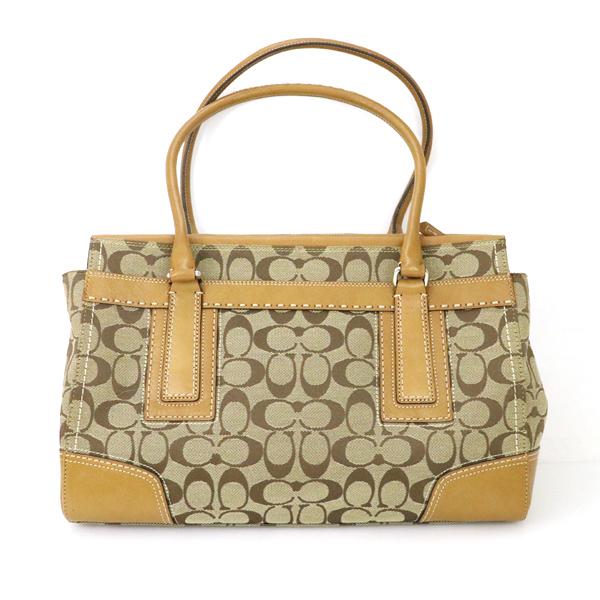 コーチ COACH シグネチャー ブラウン レザー キャンバス ハンドバッグ