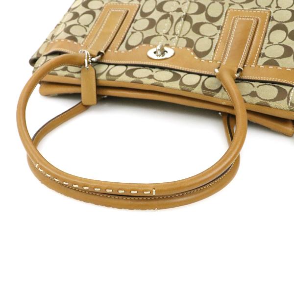 コーチ COACH シグネチャー ブラウン レザー キャンバス ハンドバッグ
