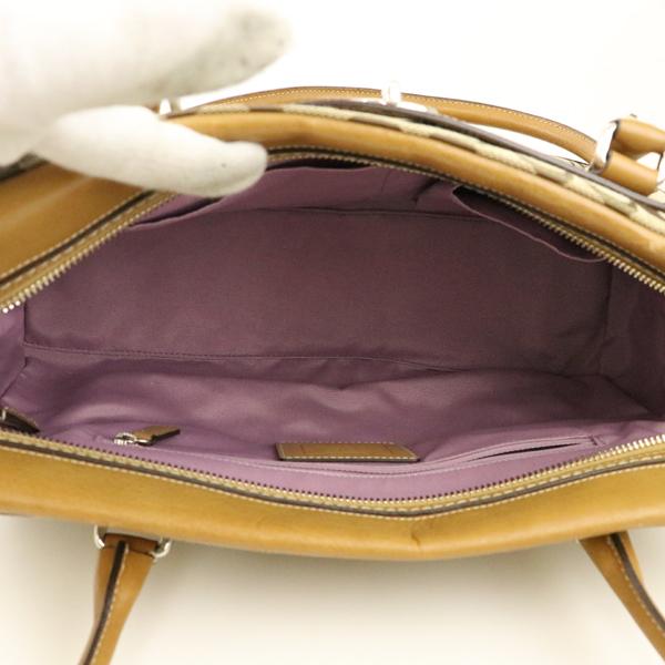 コーチ COACH シグネチャー ブラウン レザー キャンバス ハンドバッグ