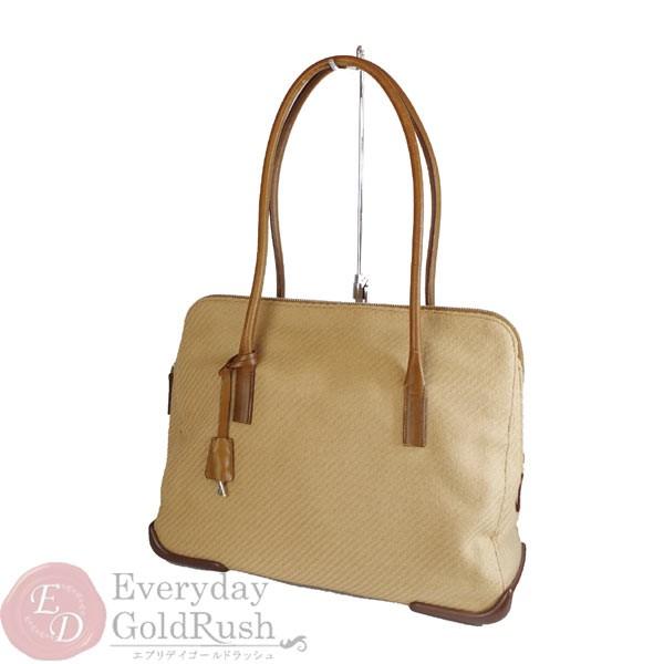 PRADA プラダ ブラウン キャメル レザー ハンド トート バッグ