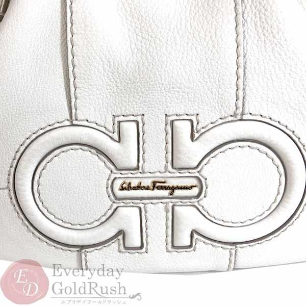 フェラガモ FERRAGAMO ガンチーニ 2WAY ハンドバッグ レザー ホワイト