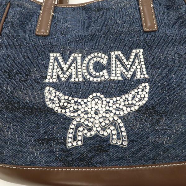 エムシーエム MCM ネイビー 紺 ブラウン 茶 デニムラインストーン 
