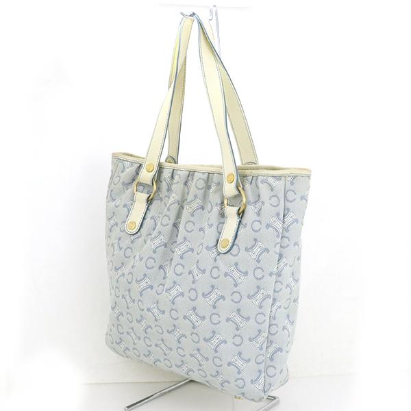 美品 CELINE セリーヌ ショルダーバッグ トートバッグ 白 マカダム セリーヌ CELINE Cマカダム柄 ライトブルー 青 ホワイト 白 ジャガード