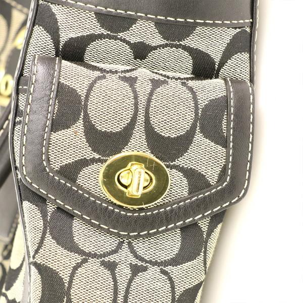 コーチ COACH シグネチャー ベージュ×ブラック キャンバス レザー 