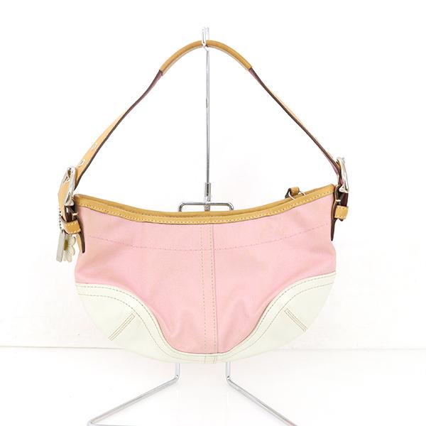 COACH 正規品 キャンバス レザー ハンドバッグ　ホワイト Brandol / COACH コーチ トートバッグ シグネチャー コーテッド