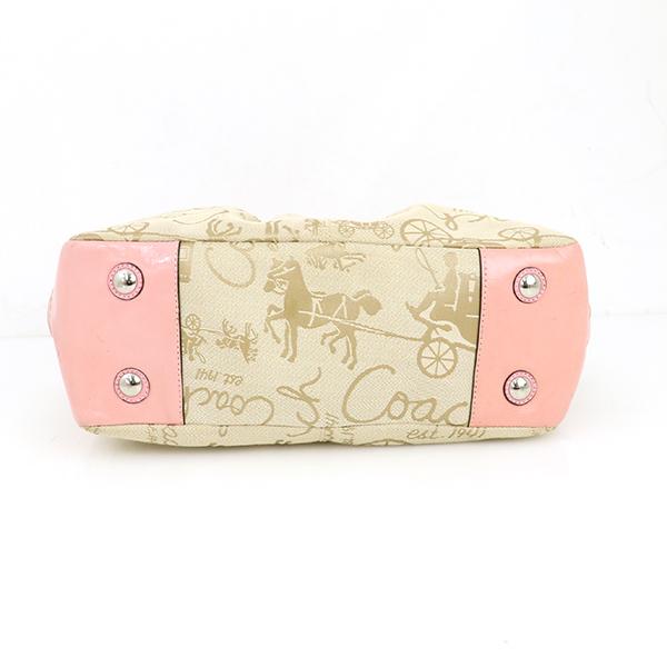 レディース COACH ホースキャリッジ トートバッグ ベージュ ピンク 