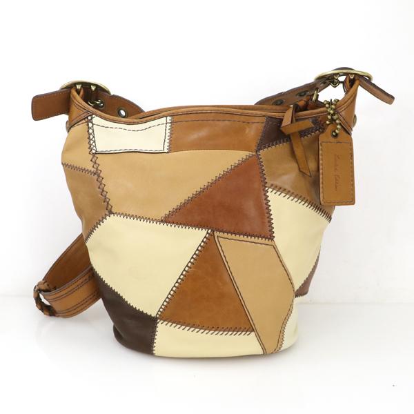 コーチ COACH ブラウン レザーパッチワークダッフル ショルダーバッグ