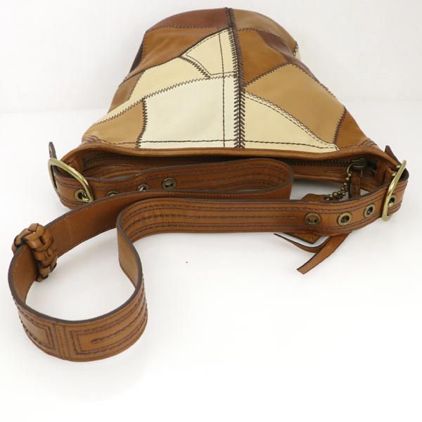 コーチ COACH ブラウン レザーパッチワークダッフル ショルダーバッグ