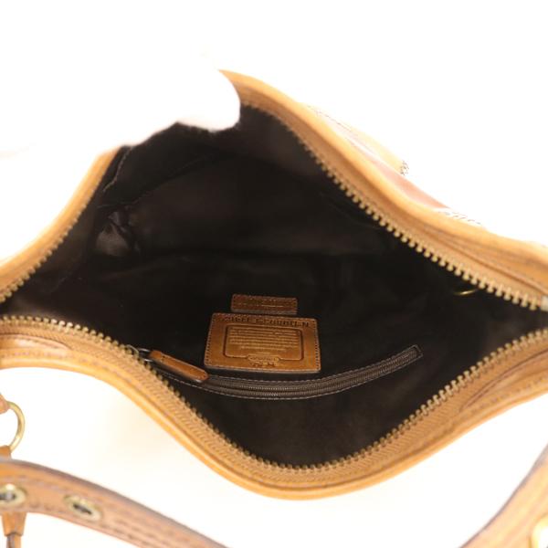 コーチ COACH ブラウン レザーパッチワークダッフル ショルダーバッグ