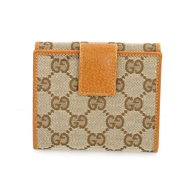 グッチ GUCCI GGキャンバス ライトブラウン 二つ折りコンパクト財布