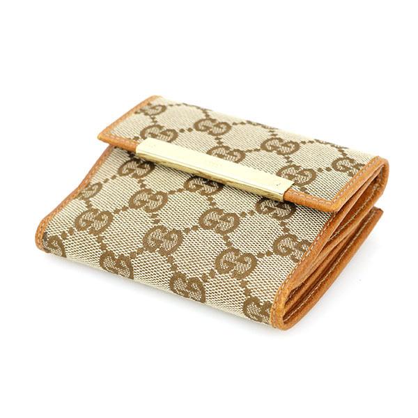 グッチ GUCCI GGキャンバス ライトブラウン 二つ折りコンパクト財布