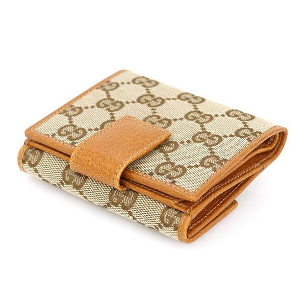 グッチ GUCCI GGキャンバス ライトブラウン 二つ折りコンパクト財布