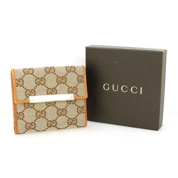 グッチ GUCCI GGキャンバス ライトブラウン 二つ折りコンパクト財布