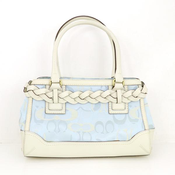 コーチ COACH シグネチャー ホワイト ライトブルー レザー キャンバス