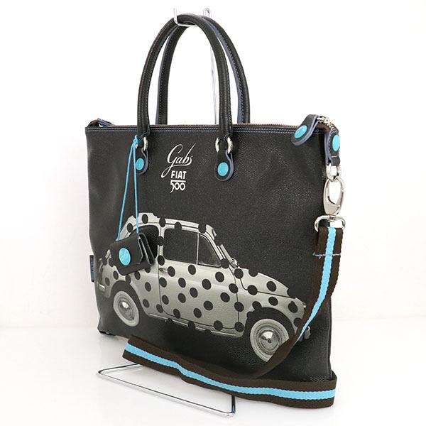ガブス GABS ブラック×ブルー FIATコラボ レザー 2way変形トートバッグ 