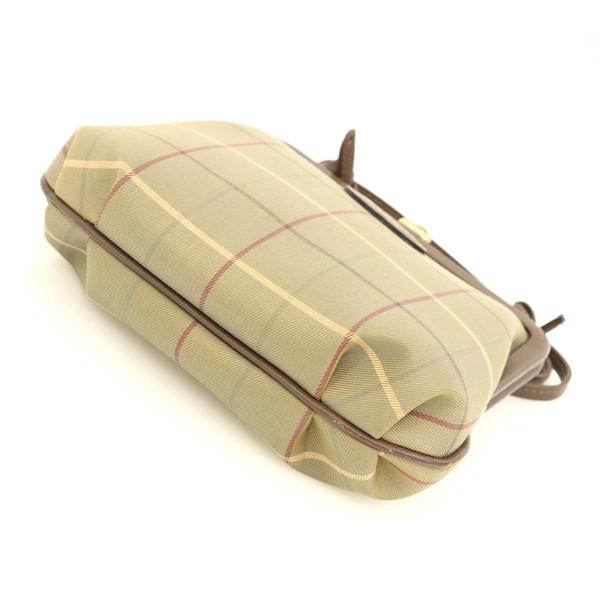 バーバリー BURBERRY チェック ブラウン キャンバス レザー がま口