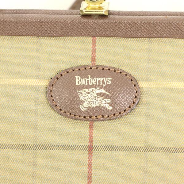 バーバリー BURBERRY チェック ブラウン キャンバス レザー がま口