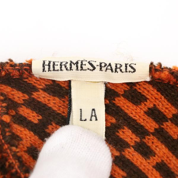 エルメス HERMES Hロゴニット帽 カシミア100% オレンジ ブラウン